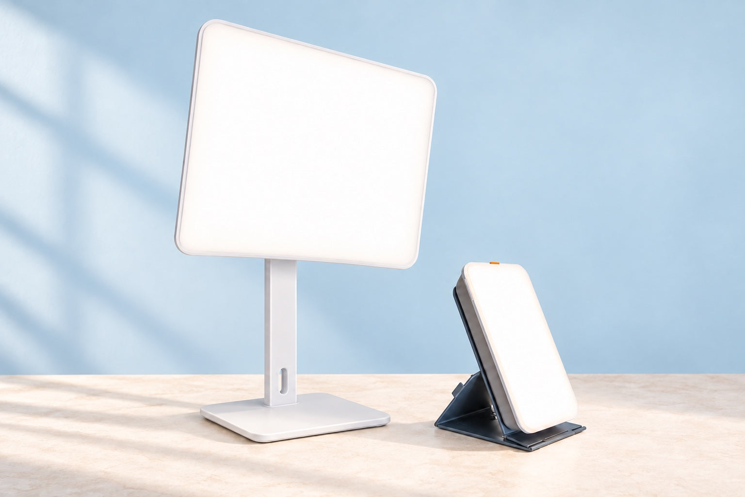 DAYARC Rise and Mini white bright-light lamps, shown together